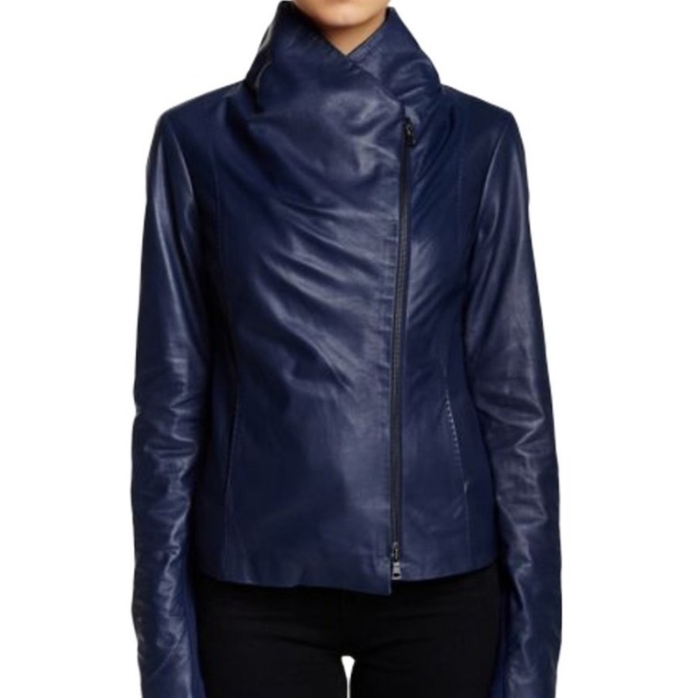 Vince Lambskin Leather Scuba Draped Moto Jacket - Picture 3 of 16